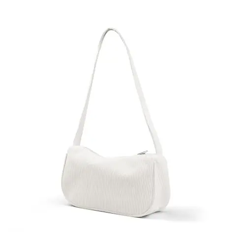 Produktbild: WisePoint Umhängetasche Klein, Cord kleine Schultertasche Dame Achsel Tasche mit Reißverschluss, Stilvolle Umhängetasche Damen zum Einkaufen, Dating, Reisen (weiß)