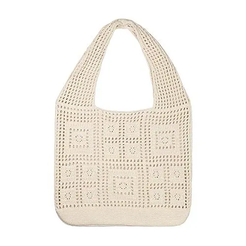 Produktbild: WisePoint Tragetasche für Frauen, Große Einkaufsbeutel Damen Häkeltasche mit Breitem Griff, Ästhetische Strandtasche für Reisen, Arbeit, Strand (beige)