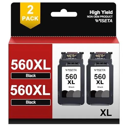 Produktbild: WISETA 560 XL PG-560XL Druckerpatronen für Canon PG560XL PG560 XL Patronen für Pixma TS5350 TS5351 TS5352 TS5353 TS7450 TS7451 TS 5350 TS 5351 TS 5352 (2 Schwarz)