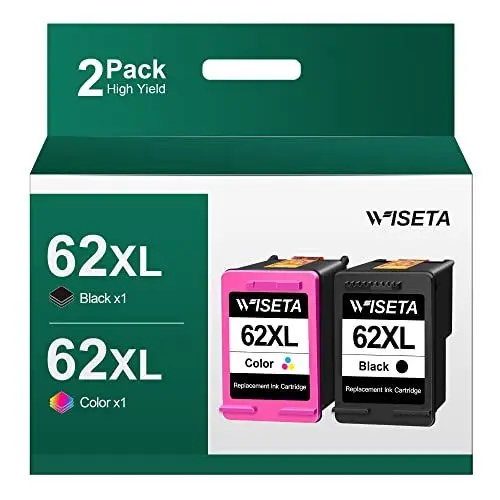 Produktbild: WISETA 62XL 62 XL Druckerpatronen für HP 62 XL 62XL Druckerpatronen Multipack, Kompatibel mit HP Envy 5540 5640 5642 5644 5646 7640 5660 7644, HP OfficeJet 250 200 5740 5742 Drucker (1Schwarz, 1Farbe)
