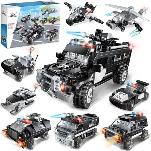 Produktbild: City Polizei SWAT LKW Bausteine Spielzeug, inklusive Polizeiauto, Flugzeug, Rollenspiel Polizei Spielzeug Geschenk für Kinder ab 6 Jahren Jungen und Mädchen (680 Stück)