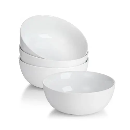 Produktbild: WishDeco Müslischalen 4er Set, Suppenschalen Porzellan Weiß, 600ml/20oz Dessertschalen, Frühstücksschalen Keramik, Schüsseln Set für Nudeln, Salat, Obst, Reis