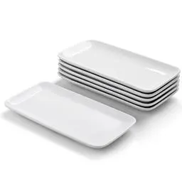 Produktbild: WishDeco Teller Rechteckig 6er Set, Servierplatten Porzellan Weiß 23x12 cm, Servierteller Länglich, Kleine Speiseteller für Dessert, Kuchen, Sushi, Salat, Antipasti
