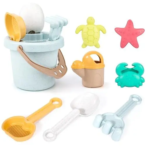 Produktbild: Wisplye Strand Sandspielzeug Set, Kinder Sandkasten Spielzeug mit Eimer, Sandformen, Sieb und Schaufeln Werkzeuge, Outdoor Spiele Water Toys für Jungen Mädchen 2,3,4
