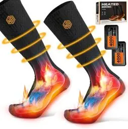 Produktbild: WISSBLUE Beheizbare Socken Beheizte Socken,Heizsocken Skisocken 4000 mAh Wiederaufladbare Warme Socken für Sport Outdoor Camping Wandern Warme Winter Socken Für Männer Frauen