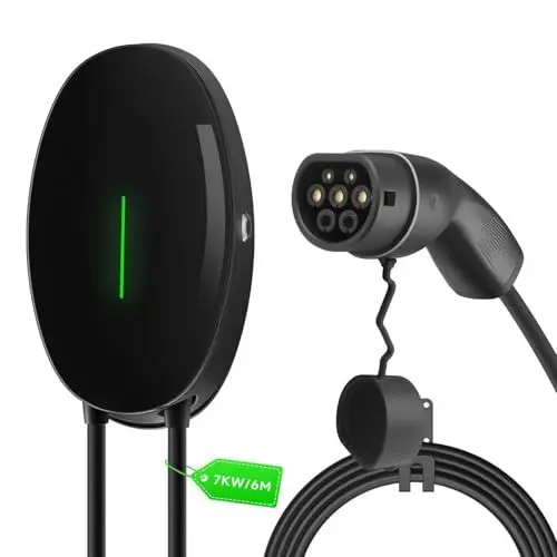 Produktbild: WISSENERGY EV Ladegerät Wandhalterung mit 7kW Typ 2, 32A Einphasiges Heim Ladestation Wallbox, 6m Ladekabel und typ 2 Stecker mit Lichtleiste Für EV PHEV Schwarz