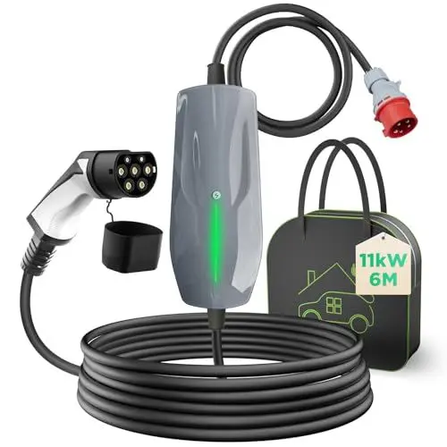Produktbild: WISSENERGY Typ 2 Ladekabel 11KW EV Ladegerät mit CEE Stecker, (6-16A) Dreiphasige Mobile Wallbox Ladestation für Elektrofahrzeuge EVSE, IEC 62196-2, 6 Meter