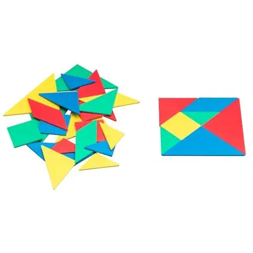 Produktbild: WISSNER® Tangram Set aus RE-Plastic – 28 Teile in 4 Farben – Montessori Spielzeug für Kinder und Erwachsene – Pädagogisches Lernspiel zur Förderung von Geometrie und Konzentration