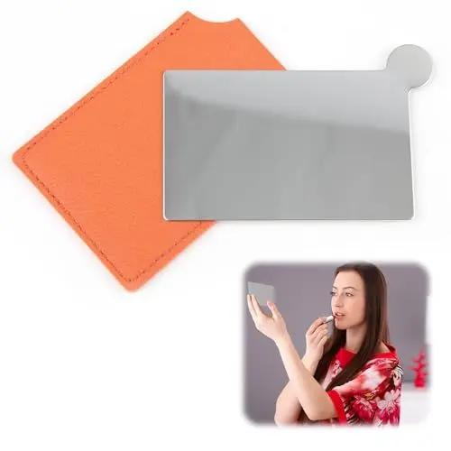 Produktbild: witeup Kleiner Taschenspiegel, faltbar, Make-up-Spiegel mit Schutzhülle, Orange, kleiner Taschenspiegel, tragbarer Spiegel, Reisespiegel, Standspiegel, Make-up