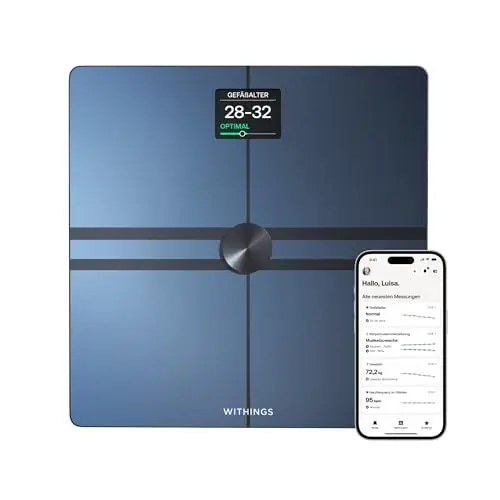 Produktbild: WITHINGS Body Comp — WLAN Smart Waage mit vollständiger Körperanalyse inkl. Fettanteil, Muskelmasse, Knochendichte, Viszeralfett, Digitale Personenwaagen /Körperfettwaage mit Bluetooth