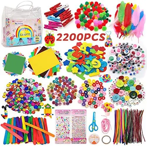 Produktbild: Withosent Bastelset Kinder, 2200+PCS DIY Basteln Bastelkoffer Bastelbox, Bastelfilz Bastelsachen Bastelpapier Bastelmaterial Bastelbedarf Bastelkiste Scrapbooking, Pfeifenreiniger, Pompons, Perlen