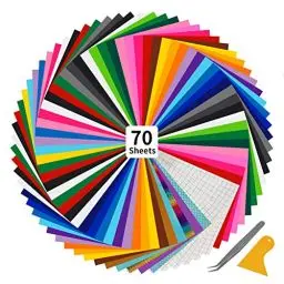 Produktbild: Withosent Plotterfolie Vinyl 70 Stück, Vinylfolie Plotter Selbstklebend 30x25 cm, 65 Vynilplotterfolie Glitzer + 5 Transferfolie, Vinylfolie für Glas Tassen Fenster DIY Dekoration