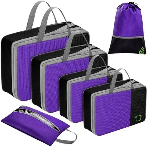 Produktbild: Witnewrage Packtaschen Kompression Koffer Organizer Set, 6-Teiliges kleidertaschen für koffer, Travel Packing Cube Packwürfel Set mit Kompression für Kleidung Schuhe Unterwäsche - Lila