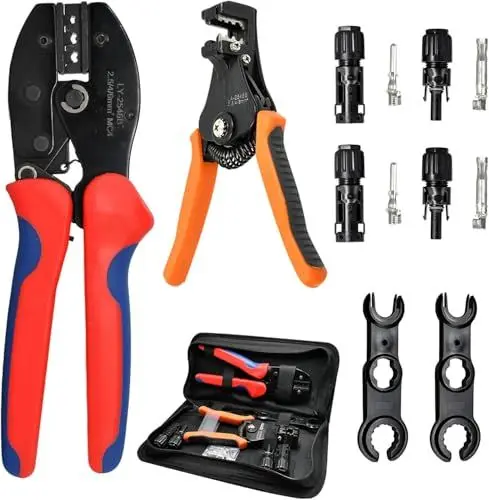 Produktbild: Witproton Solar Crimpzange Werkzeug Set für 2,5/4/6 mm² Solarpanel-Solarkabel, 2 Paar Solarstecker + 1x Crimpzange + 1x Abisolierzange