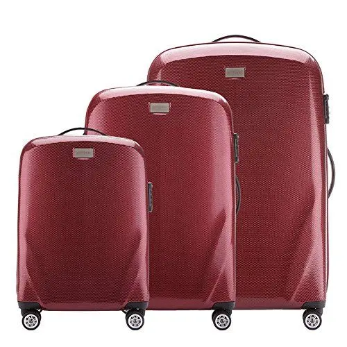 Produktbild: WITTCHEN PC Ultra Light Hartgepäck Reisekoffer Trolley Koffer 3er Koffer Set aus Polycarbonat Vier Lenkrollen TSA Kombinationsschloss Aluminium Teleskopgriff Größe (S+M+L) Dunkelrot