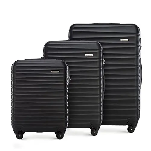 Produktbild: WITTCHEN Reisekoffer 3er Koffer-Set Rollkoffer Trolley Handgepäck Reisekofferset Gepäckset Hartschale aus ABS mit 4 Spinner-Rollen Zahlenschloss Teleskopgriff Groove Line schwarz