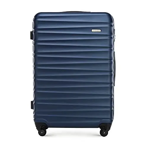Produktbild: WITTCHEN Reisekoffer Groß Rollkoffer Trolley Großer Koffer Check-In Gepäck Hartschale aus ABS mit 4 Spinner-Rollen Zahlenschloss Teleskopgriff Groove Line Größe L Marineblau