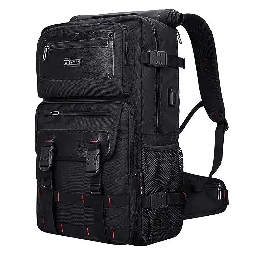 Produktbild: WITZMAN Reiserucksack Herren mit USB-Ladeanschluss Groß als Nylon Reisetasche Tragbar Fit 17 zoll Laptop Handgepäck Flugzeug（B685 Schwarz）