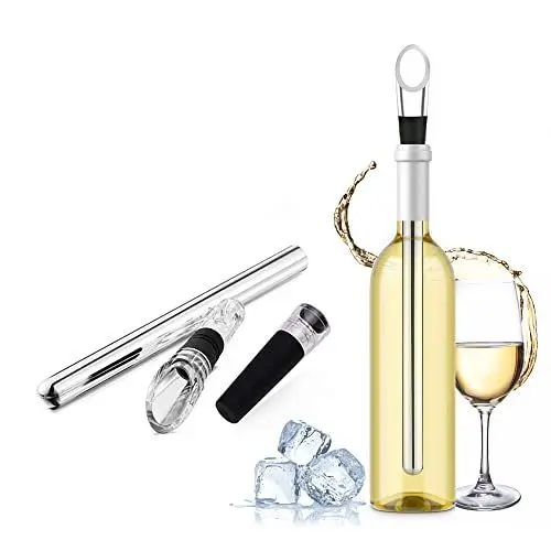 Produktbild: WIWONEY Weinkühlstab aus Edelstahl, Weinkühler Set 3 in 1 inkl. Flaschenkühler und Ausgießer, Flaschenverschluss, perfektes Weinzubehör Geschenk