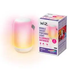 Produktbild: WiZ Tunable White and Color Mobile Tischleuchte, tragbare LED Leuchte mit 16 Mio. Farben oder warm- bis kaltweißem dimmbarem Licht, smarte Lichtsteuerung über WLAN per Stimme/App, weiß
