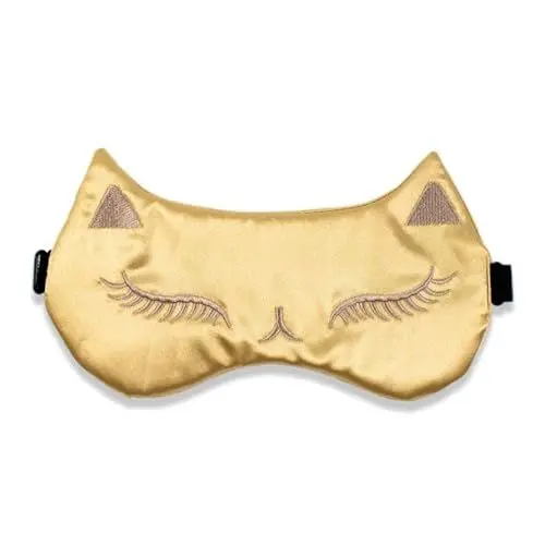 Produktbild: WIZBIOTECH Glänzend Seide Schlaf Masken Grün Tier Seide Auge Startseite Satin Seide Katze Gedruckt Schlaf Auge Masken Nacht Schlafen Reise Nickerchen Auge Abdeckung zum Frauen und Mädchen (Gold)