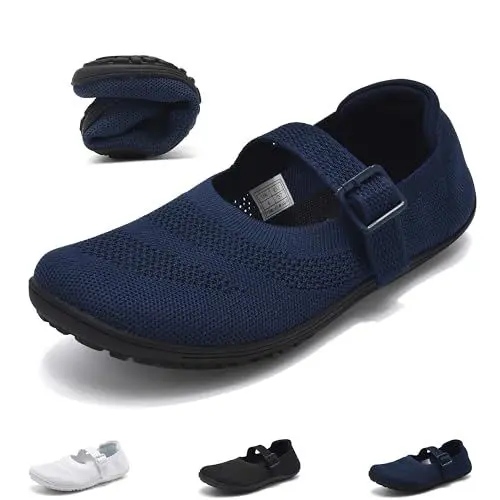 Produktbild: Wizshoe Barfuss Schuhe Damen Ballerinas Bequem Slip On Flache Schuhe Ballerina Elegant Barfuß Ballerinas mit Schnalle Fitnessschuhe Hausschuhe Flats Balletschuhe für Frauen Frühling Sommer Blau 41EU