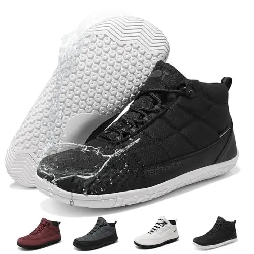 Produktbild: Wizshoe Barfußschuhe Herren Damen Wasserdicht Herbst Winter Barfuss Schuhe Stiefel mit Breite Zehenbox Bequeme Winterschuhe rutschfeste Wanderschuhe mit Zero-Drop Solhe Turnschuhe Unisex Schwarz 38EU