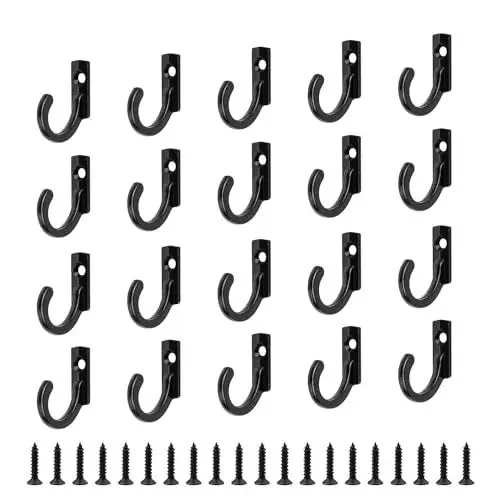 Produktbild: WJUAN 20 Stück Schlüsselhaken, Zinklegierungsmaterial Haken Schwarz, Wandhaken zum Schrauben, Kleine Haken, Geeignet zum Aufhängen von Kleidung, Hüten, Taschen, Handtüchern