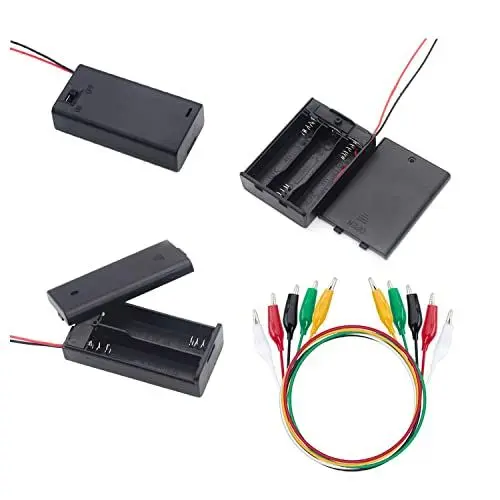 Produktbild: WJUAN 3 Stück AA Batteriehalter (3-4.5 V) mit EIN/AUS Schalter und 5 Krokodilklemme TestlinieKlemme, Batteriefach Kunststoffbox fur DIY-Spieleproduktion