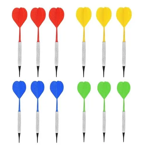 Produktbild: WJUAN12 Stück Dartspitzen Kunststoff, Darts Flights 4 Farben, Eisen + Kunststoff Darts Stabil, mit 36 Ersatzspitzen, Nicht Leicht Biegen, für Anfänger, Dartbegeisterte Verbessern