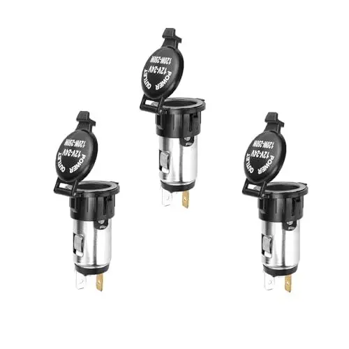 Produktbild: WJUAN Zigarettenanzünder Stecker, 3 Stück, Schwarz, Metall Zigarettenanzünder Steckdose, Unterstützt 12V/24V, mit Staubschutz, Auto Zigarettenanzünder, Geeignet für Motorräder, Autos