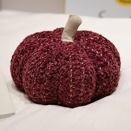 Produktbild: WJUHYGTF Kürbis Kissen, 3D Kürbis Dekokissen Kürbiskissen 30Cm Gestrickt Kürbis Deko Halloween Deko Plüsch Kürbis Wurfkissen Schlafzimmer Sofa Kissen,B