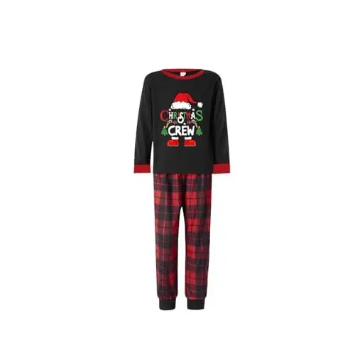 Produktbild: WKAYsIV Frottee Schlafanzug Herren Winter Warm Wear Cartoon Plaid Print Top Hose Eltern-Kind-Set Jumpsuit Kinder Schlafanzug 152(Schwarz #7,11-12 Jahre)