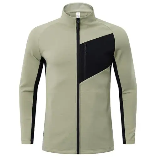 Produktbild: WKAYsIV Herren Doppeljacke Stehkragen Herbst Schnelltrocknend Hochelastisch Langarmshirt Sportjacke Training Laufen Fitness Kurze Hosen Herren (Green, L)
