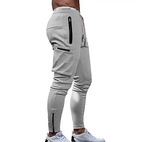 Produktbild: WKAYsIV Herren Zerrissene Hosen mehrere Taschen, Reißverschlusstasche, Sporthose Stretch Freizeithose Herren(Grey M)