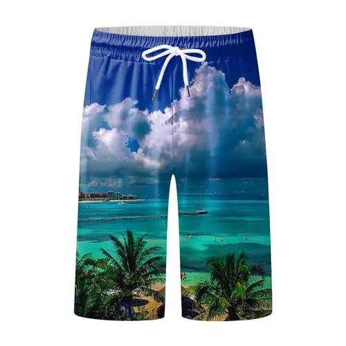 Produktbild: WKAYsIV Hose Herren jagdhose Sport Sporthose Herren Kurz D-Druck, elastische Taille, Strandhose Hose Kurz(Himmelblau,3XL)