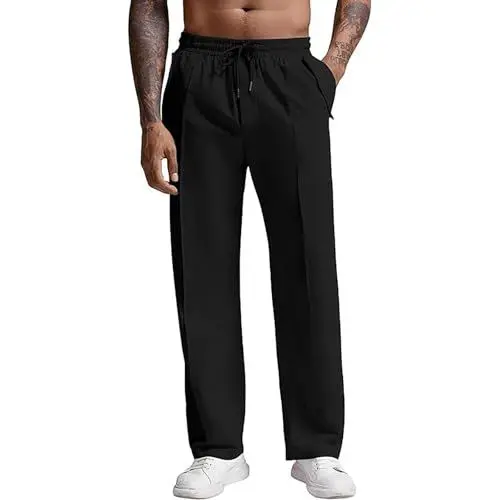 Produktbild: WKAYsIV Jogginghose Herren Trainingshose Herren Hosen Schwarz Stoff Elastische Taille Hose Lässige Strand Cargo Hose Herren Hose Satin(Schwarz,XXL)