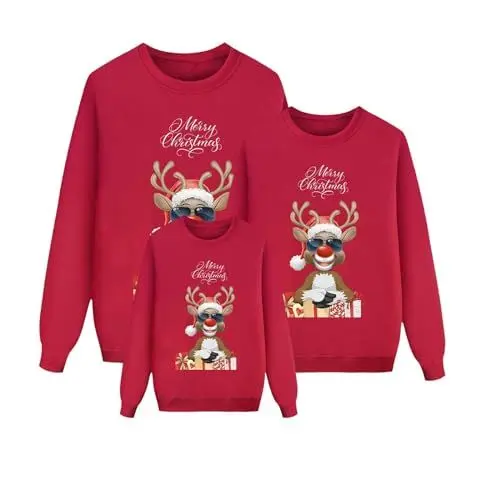 Produktbild: WKAYsIV Jumpsuit Mädchen Kurz 152 Sweatshirt Urlaub Familie dreiteiliges Set Pullover Eltern Kind (Kind) 2 Pyjama Damen Lange Hose Kurzes Shirt (Red-7, 3-4 Years)