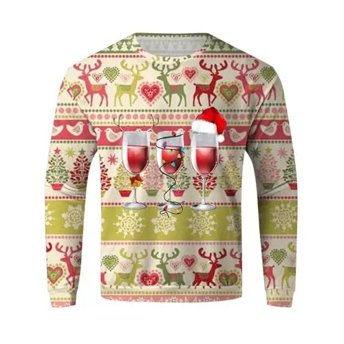 Produktbild: WKAYsIV Kapuzenmantel Winter für Winter, modisch, lässig, weihnachtlich, Bedruckt, langärmelig Herren Gelb L(Wassermelonenrot,L)