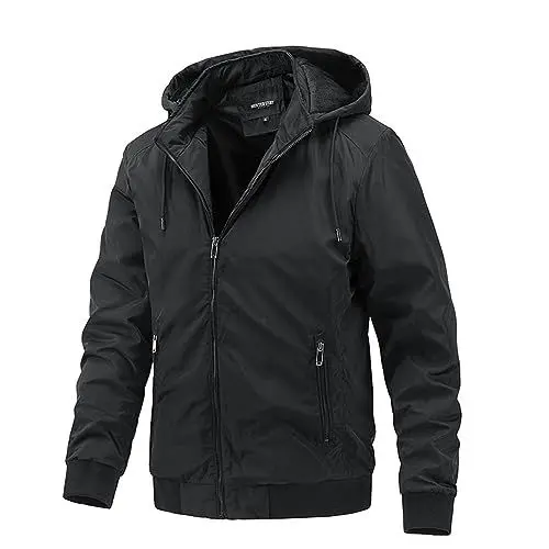Produktbild: WKAYsIV Mantel Schwarz Herren Business Slim Fit Active Kapuzenmantel Oberbekleidung Herren Für Schnee (Black, M)