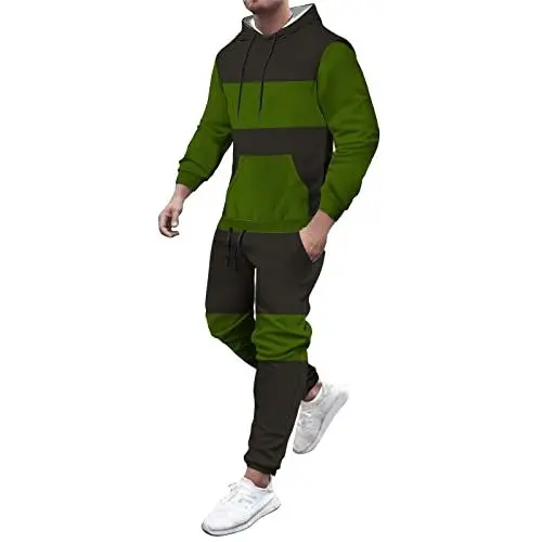 Produktbild: WKAYsIV Mikrofaser Anzug Herren, Freizeit, Sport, Nähte, Kollisionsfarbe, mit Tasche, Flauschiger Kapuzenpullover, Kapuzenhose, Zwei Sets Mesh Anzug(J XL)