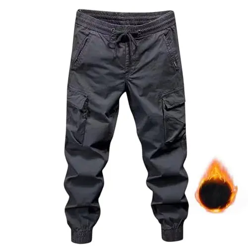 Produktbild: WKAYsIV Polyester Herren Jogging Hose Outdoorhose Herren Gr. lässige Fleece-gefütterte Cargohose, Outdoor-Wanderhose, warme Winterhose für Herren Cargo Winterhose Herren(Grey,5XL)