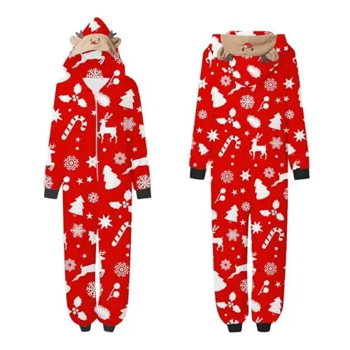 Produktbild: WKAYsIV Schlafanzug Familie Deer Head Print Pyjamas Home Wear Kapuzenpyjamas (Baby) Männer Pyjama(Rot-7,XXL)