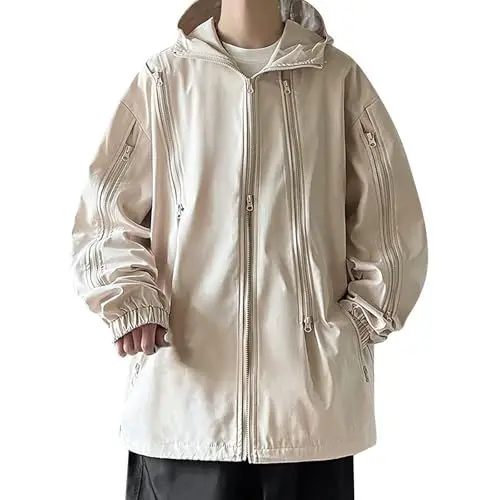 Produktbild: WKAYsIV Thermomantel Sport Wandern Hardshell Winddichte Jacke Top Mantel Mäntel Herren Schwarz (Beige, XXXL)