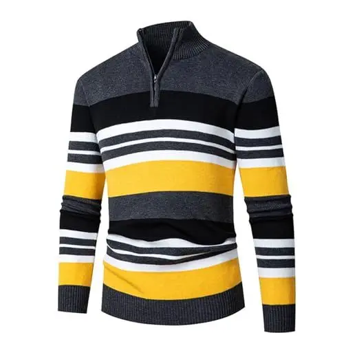 Produktbild: WKAYsIV fleecepulli Kinder Männer Lederjacke halber Reißverschluss, gestreift, weicher, Warmer Pullover, Strickpullover Mantel Schwarz Wolle Herren(GY2,M)