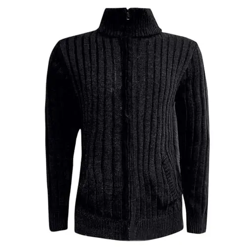 Produktbild: WKAYsIV fleecepulli grau Dufflecoat Mantel Herren Mantel Frühling Winter Fleece Warme Wolle Reißverschluss Männliche Strickjacke Schnecke Mantel(Schwarz,XXL)