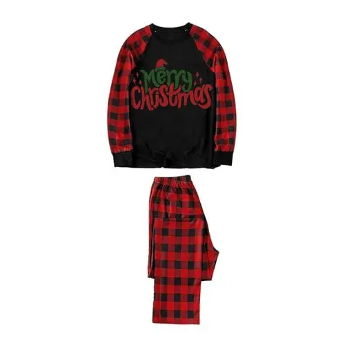 Produktbild: WKAYsIV weihnachtspulli Familie Set Schlafanzug Herren Lang Winter Druck Bluse Tops und Hosen Familie Kleidung Pyjamas Jumpsuit Jungen Schlafanzug(Rot-d,3XL)