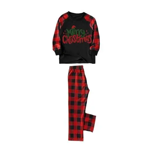 Produktbild: WKAYsIV weihnachtspulli Familie Set Schlafanzug Herren Lang Winter Druck Bluse Tops und Hosen Familie Kleidung Pyjamas Jumpsuit Jungen Schlafanzug(Rot-c,8-9 Jahre)