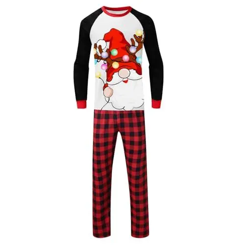 Produktbild: WKAYsIV weihnachtspyjama Baby Pyjama Jungen 164 Game Familie, Herbst und Winter, rot kariert, Familienheimkleidung, Weihnachtsoberteil, Hose, zweiteiliges Pyjama-Set (Papa)(1-Rot,L)