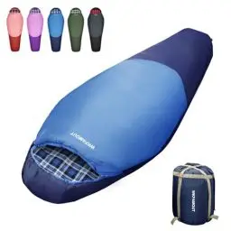 Produktbild: WKFAMOUT Mumienschlafsack Outdoor -12℃-0℃ (500GSM) Schlafsack Flanell 3-4 Jahreszeiten Tragbar Winter Maschinenwaschbarer Schlafsäcke für Erwachsene Kinder Camping Reisen 170x70CM Blau